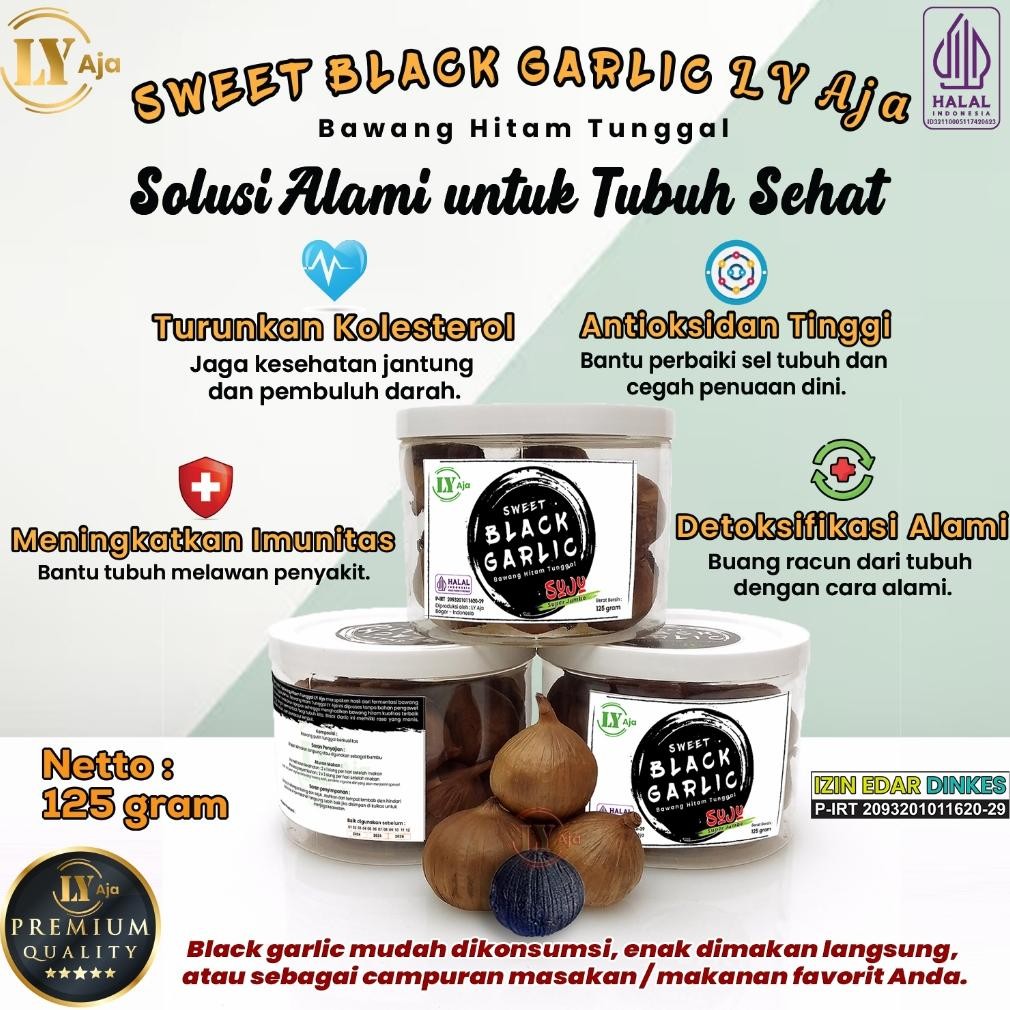 

SUPER JUMBO PREMIUM Bawang Hitam Tunggal Lanang 125 Gram LY Aja Sweet Black Garlic 125 Gr