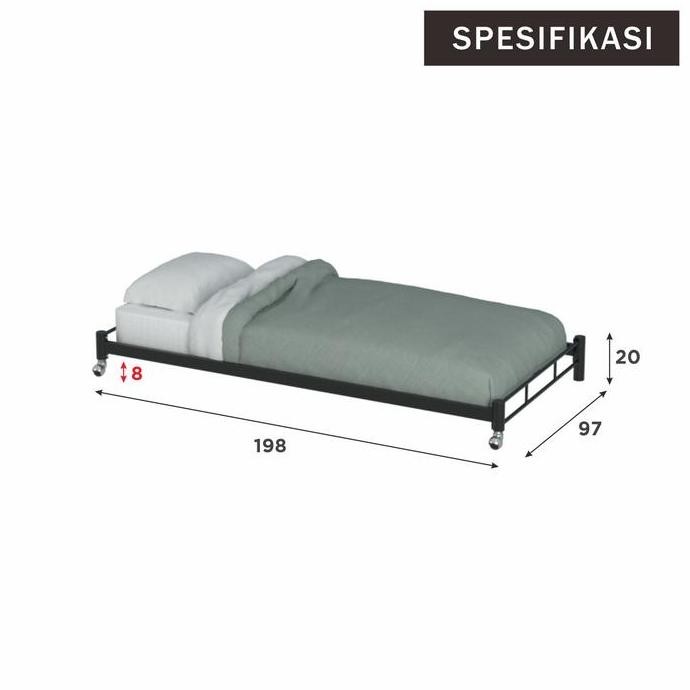 Ranjang Besi Sorong Minimalis 90 X190| Dipan Rangka Tempat Tidur Besi