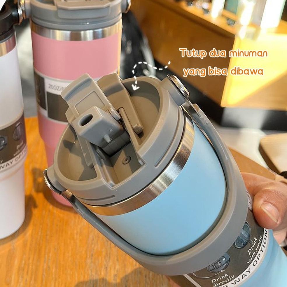 Pengiriman Dari IndonesiaCangkir Termos Portabel Baja Tahan Karat 304, Cangkir Es Mobil Vakum Dua La