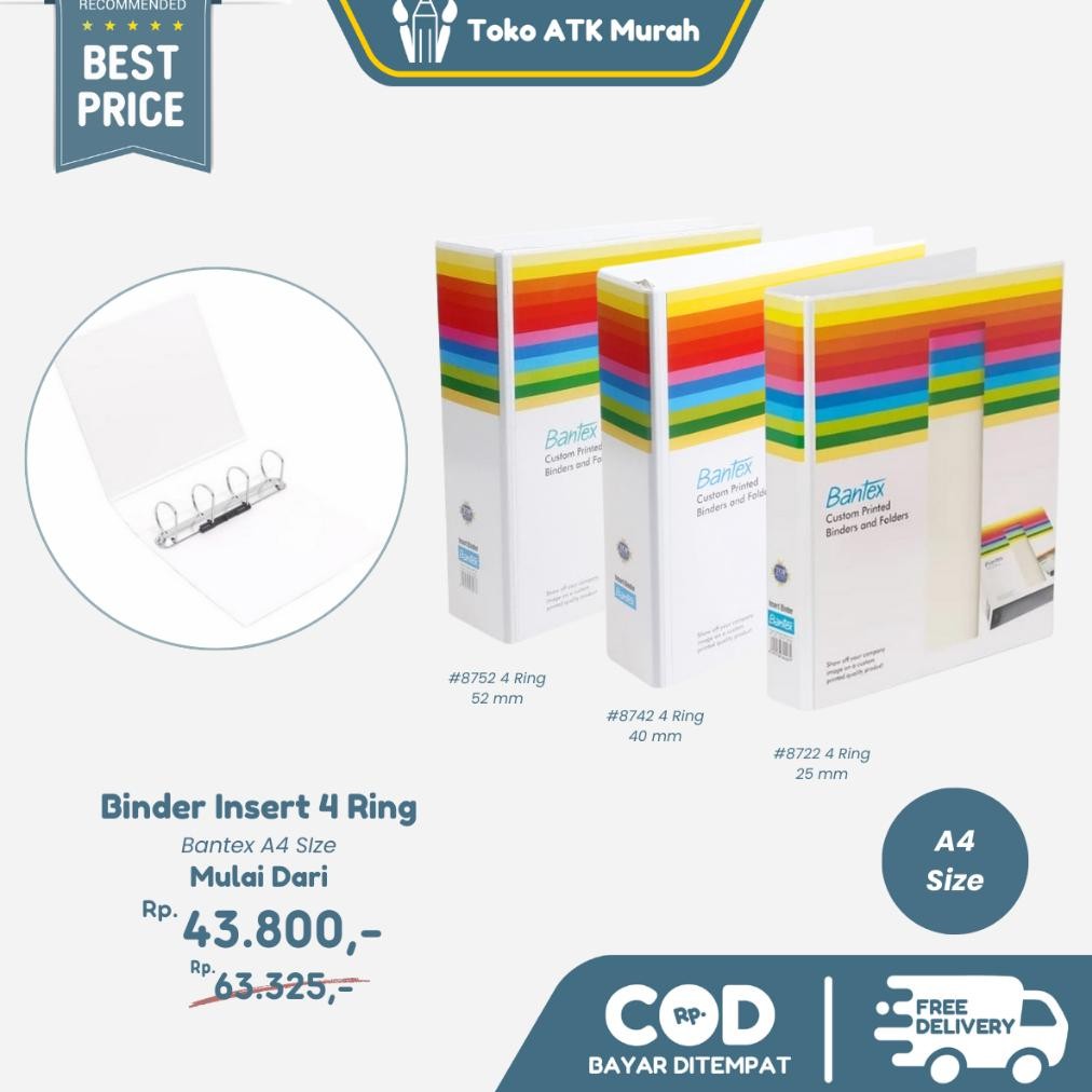 

Bantex Insert Ring Binder A4 - 4 Ring 8722 (25mm) / 8742 (40mm) / 8752 (52mm)