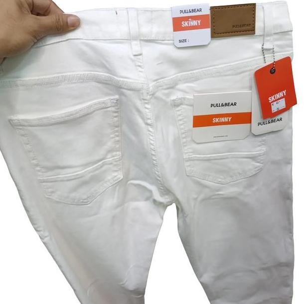Celana Skinny Jeans Pria Panjang Putih Bersih Pull Bear Stretch Denim Pensil Soft