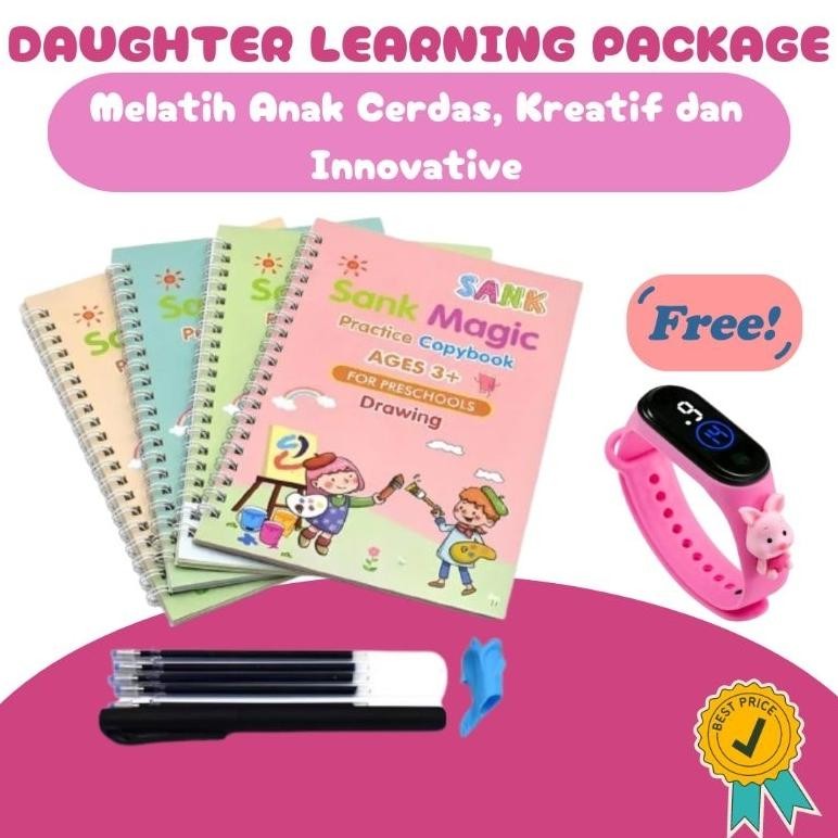 

[ISI 4 BUKU + PULPEN+ REFILL + FREE JAM TANGAN ANAK PEREMPUAN] Buku Ajaib Bisa Hapus Sendiri, Sank Magic Alphabet Practice Book Set Buku Edukasi Belajar Menulis Pen Pulpen Tinta Stationery