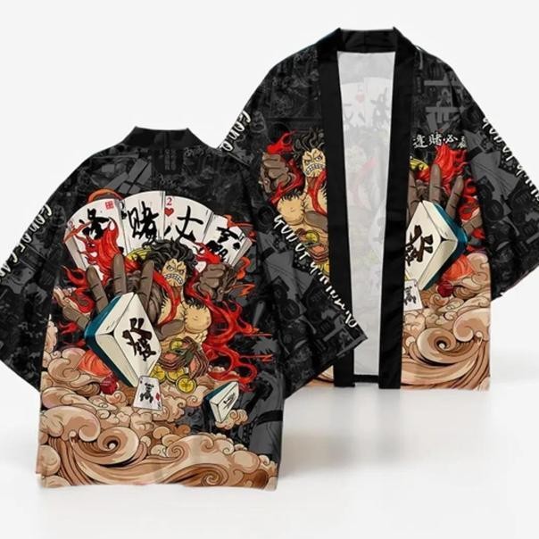 New Japanese Cartoon Anime Hitam One Piece Luffy Fashion Women Men Outer Kimono Top Jepang Wanita Pr
