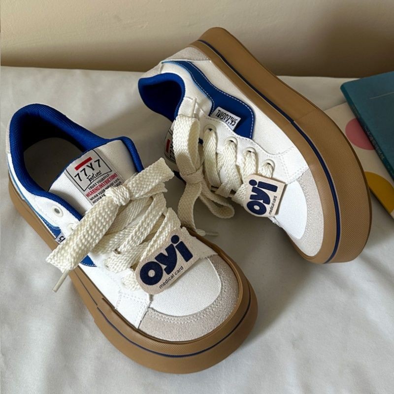 2025Women's Wide-Toe Canvas Shoes ins Platform white shoes​