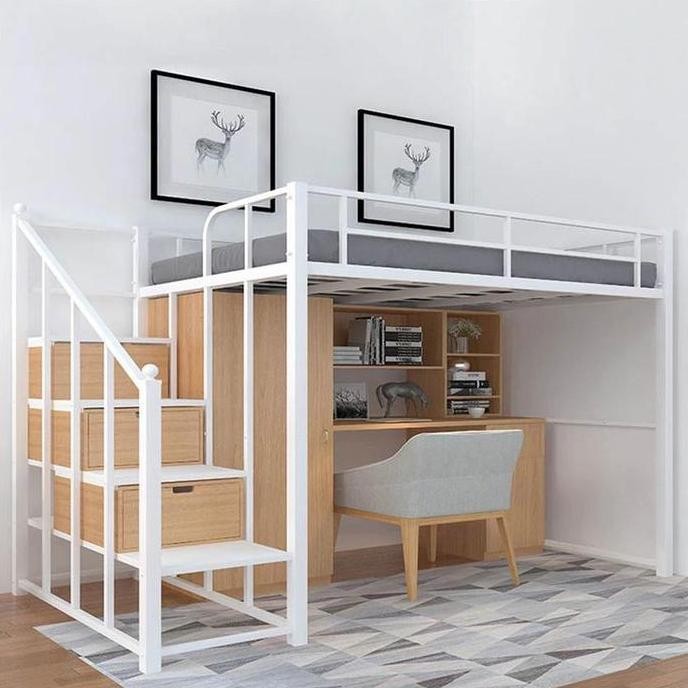 Loft Bed Besi Ranjang Tempat Tidur Minimalis Dipan Variasi Set Kamar