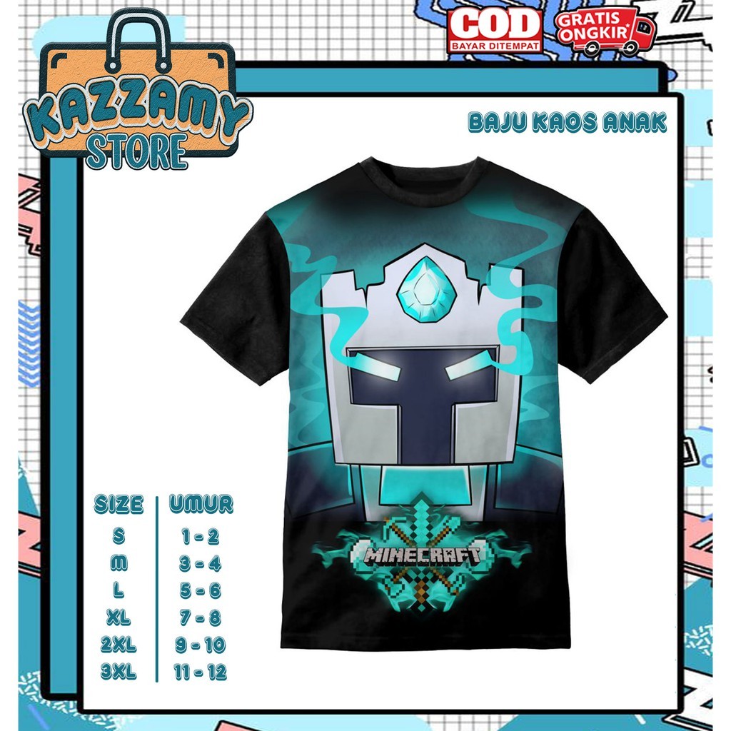 Kaos Anak 3D Minecraft Frost Diamond Face - Kaos Anak 3D Unisex - Kazzamy Store