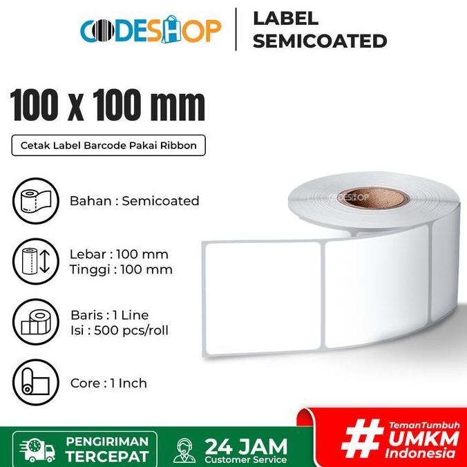 

MURAH Label Stiker Semicoated Printer Barcode 100 x 100 mm 1 Line 500 pcs
