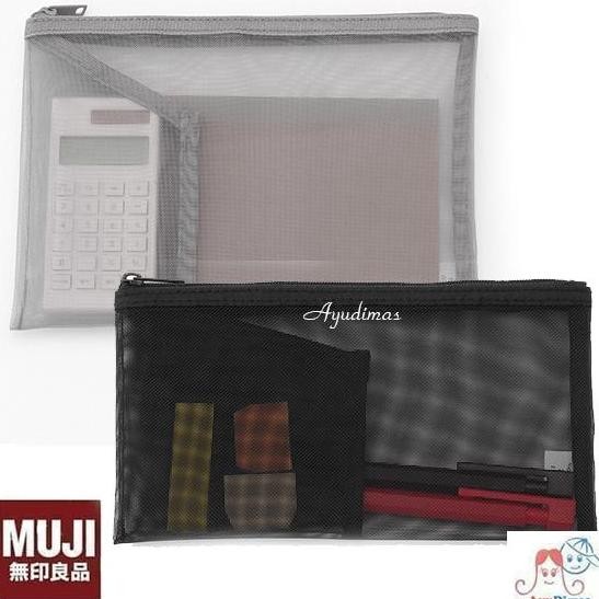 

BEBAS ONGKIR - Muji Nylon Mesh Pen Case / Pouch w Pocket - tempat pensil / stationary