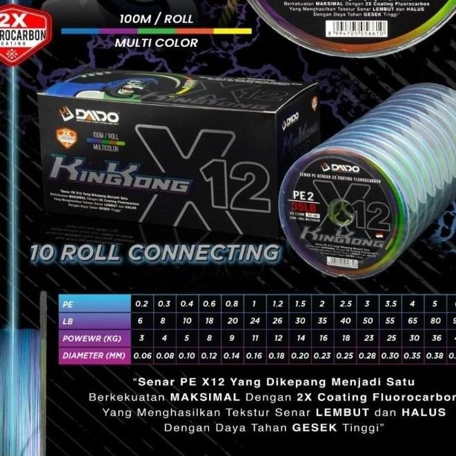 Tersedia senar pancing pe braid daido kingkong x12 pe kuat pilihan pe 1 smp 6