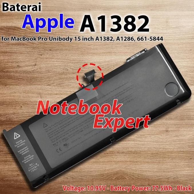 Terbaik Baterai Apple Macbook Pro Unibody 15 Inch A1382, A1286, 661-5844 Black
