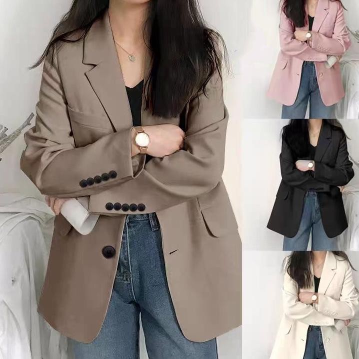 Blazer Lengan Panjang Polos Blazer Wanita Jas Kantor Korea Jas Blazer Slimfit Wanita Ern