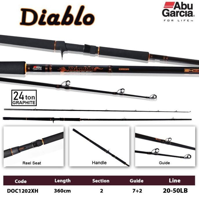 Tersedia ABU GARCIA Joran Pancing DIABLO 150cm - 180cm Spinng & Baitcasting Hi-Carbon Blank 24Ton Su
