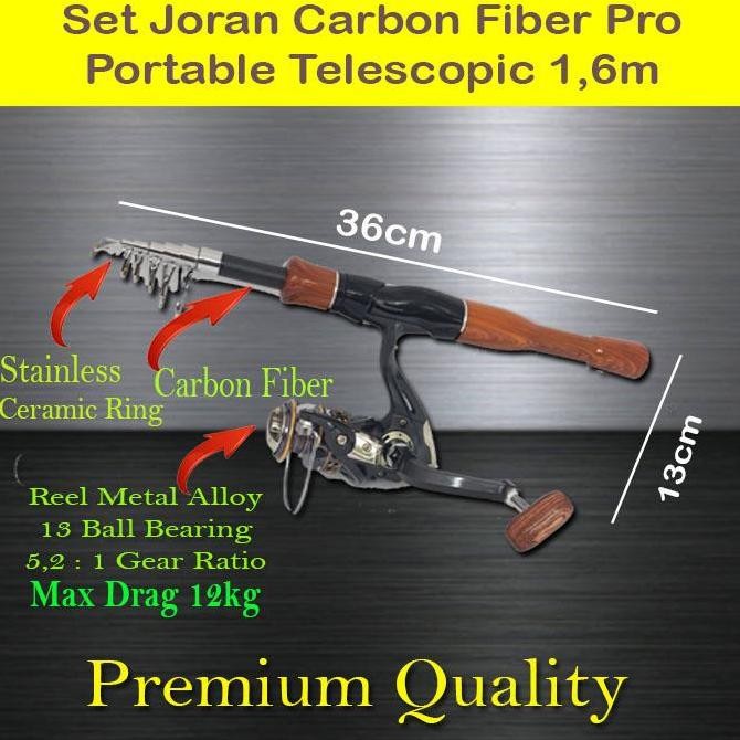 Tersedia Set Joran Pancing Carbon Fiber Pro Mini PortableTelescopic Wooden 1,6M