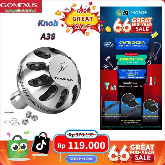 Tersedia In stockGomexus Handle Knob 35-41mm Joran BC pancing alat pancing set knop Stradic Daiwa Le