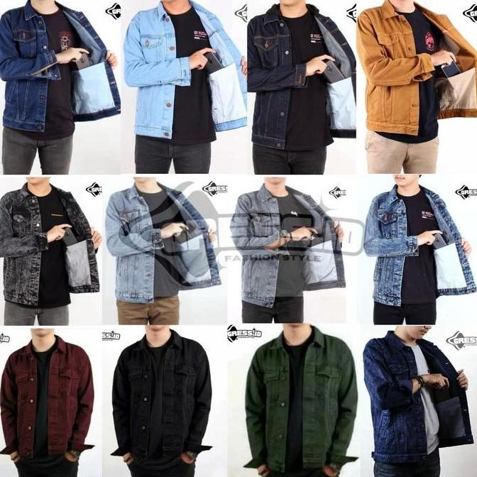 JAKET JEANS PRIA PREMIUM JAKET DENIM PRIA TERLARIS BAHAN TEBAL 12 ONS Bomber Hitam Cowok Panjang GRE