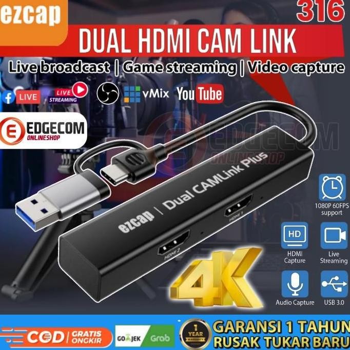 EZCAP 316 Type C to Dual HDMI Capture Cam Link streaming 2 input HDMI