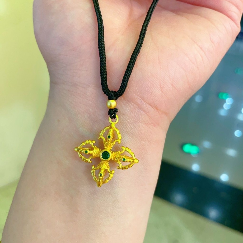 Gold-Plated Tibetan Style Cross Vajra Bell and Pestle Demon-Slaying Pestle Pendant Necklace Hanging 