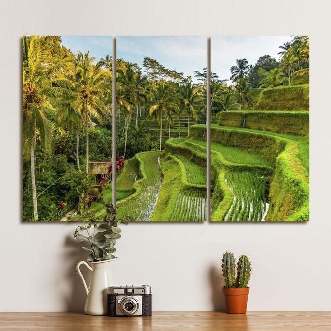 Dekorasi Pemandangan Sawah Poster Kayu Hiasan Dinding