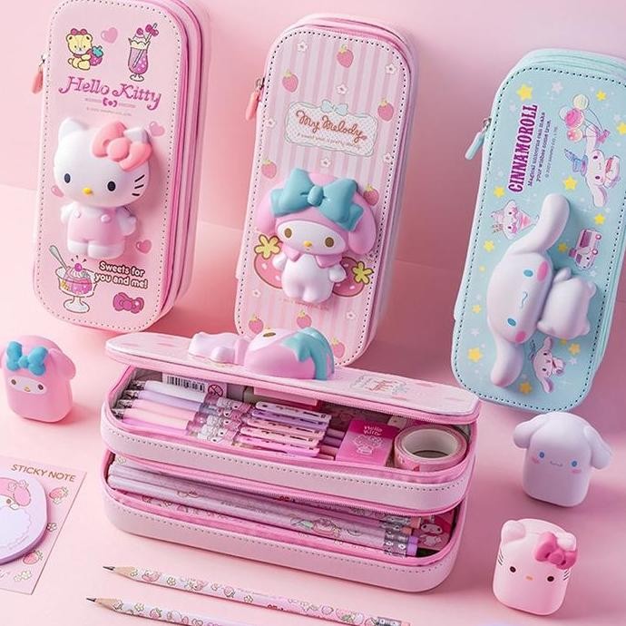 

Tempat Pensil Sanrio Squishy Cinnamoroll Kuromi Melody Kotak Pulpen Alat Tulis Stationery Plastik