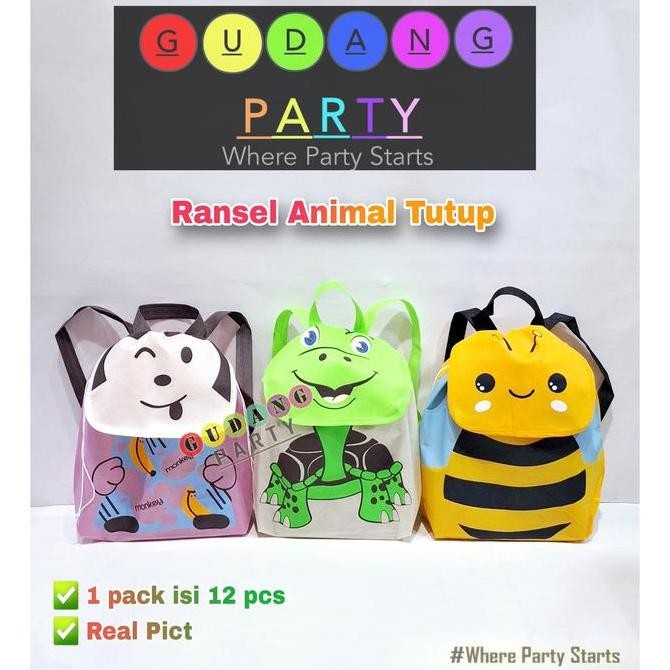 

ready stock Spunbond Ransel Animal Tutup/Goody Bag Ransel Animal/Kantong Ultah