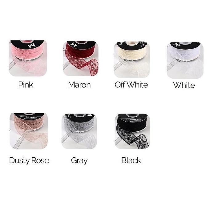 

ready stock Pita Renda Souvenir Kado Buket Bunga Merah Hitam Putih Ribbon Lace