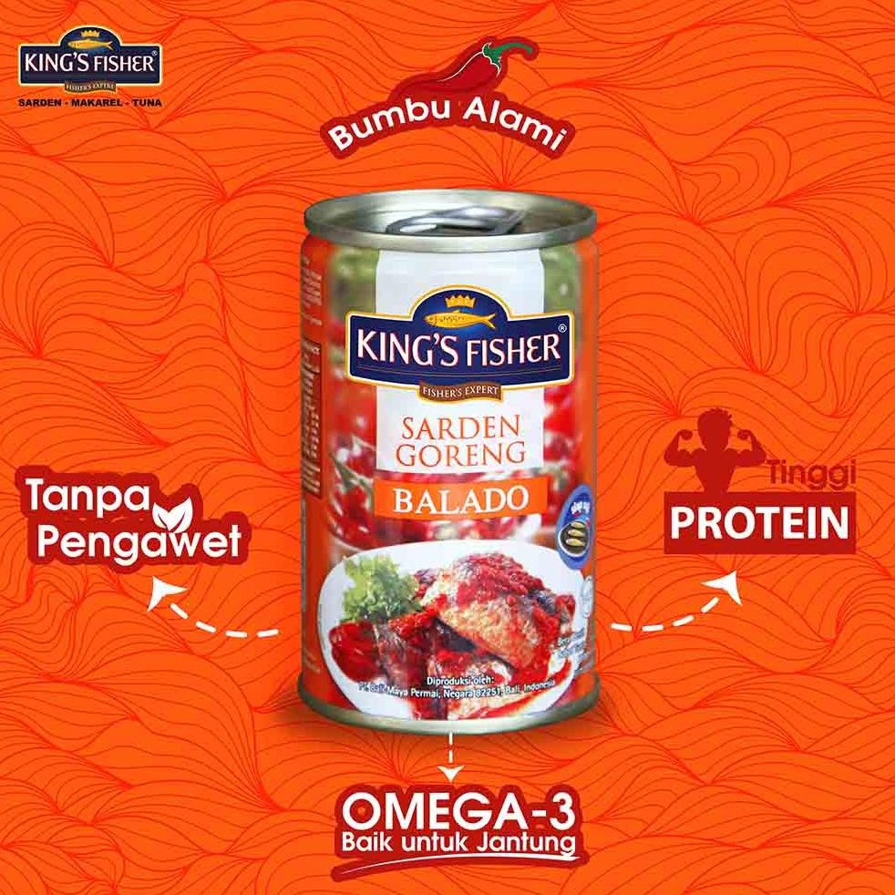 

ready Paket 2 pcs King's Fisher Sarden Goreng Rasa Balado 425g dan Tuna sambal matah 170g Makanan Kaleng murah