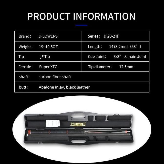 Sale Jflowers Jf20-21F Stick Billiard Shaft Carbon Play Low Deflection 12.5Mm Ebony Wood Juma Inlay