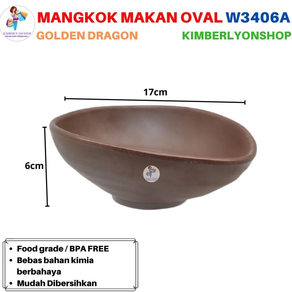 Mangkok Makan Tembikar Oval Doff Stone Series W3406A Golden Dragon Stock