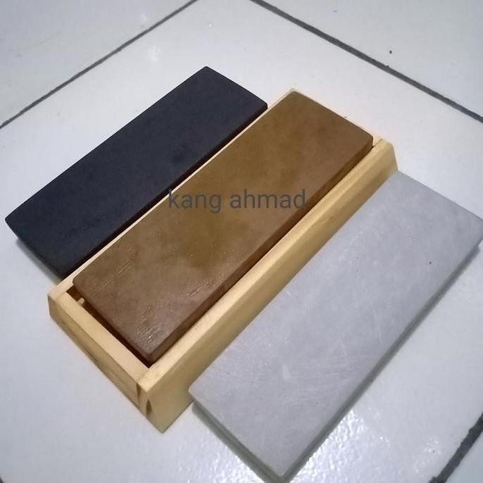 Promo Asahan Kang Ahmad  Batu Asah Asli Alam Bogor 1 Paket Isi 3 Batu Asah Plus Tatakan Batu Asah