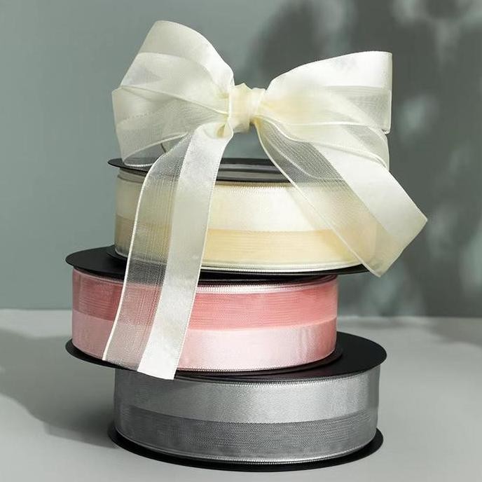 

ready stock 1 ROLL PITA KADO RIBBON ORGANDZA SEMI TRANSPARENT ORGANZA 2.5CM X 20Yard Hadiah