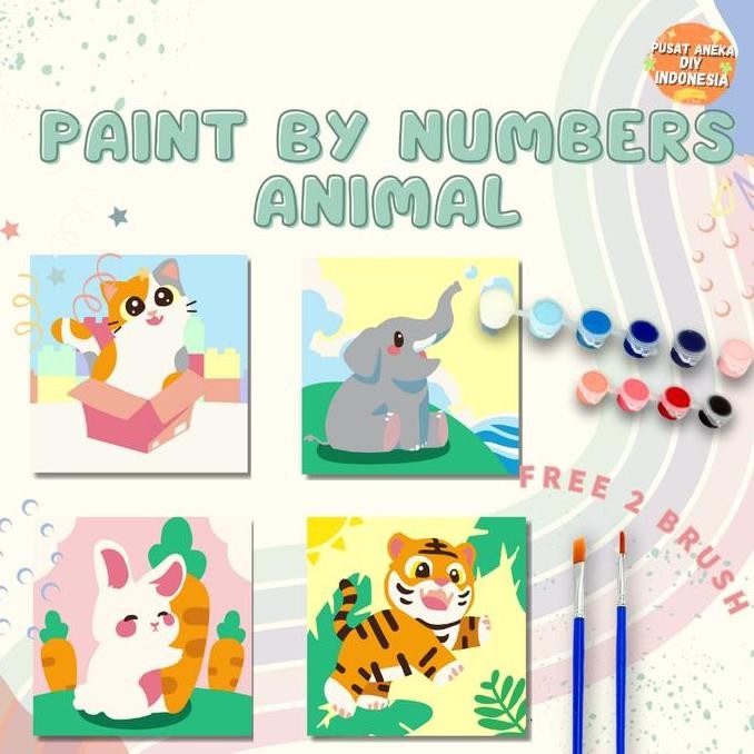 

ready DIY Paint By Numbers Kit 1 Set Number Canvas Board | Kanvas Alat Lukis 20x20 With Frame Digital Painting Animal Hewan Binatang Lucu