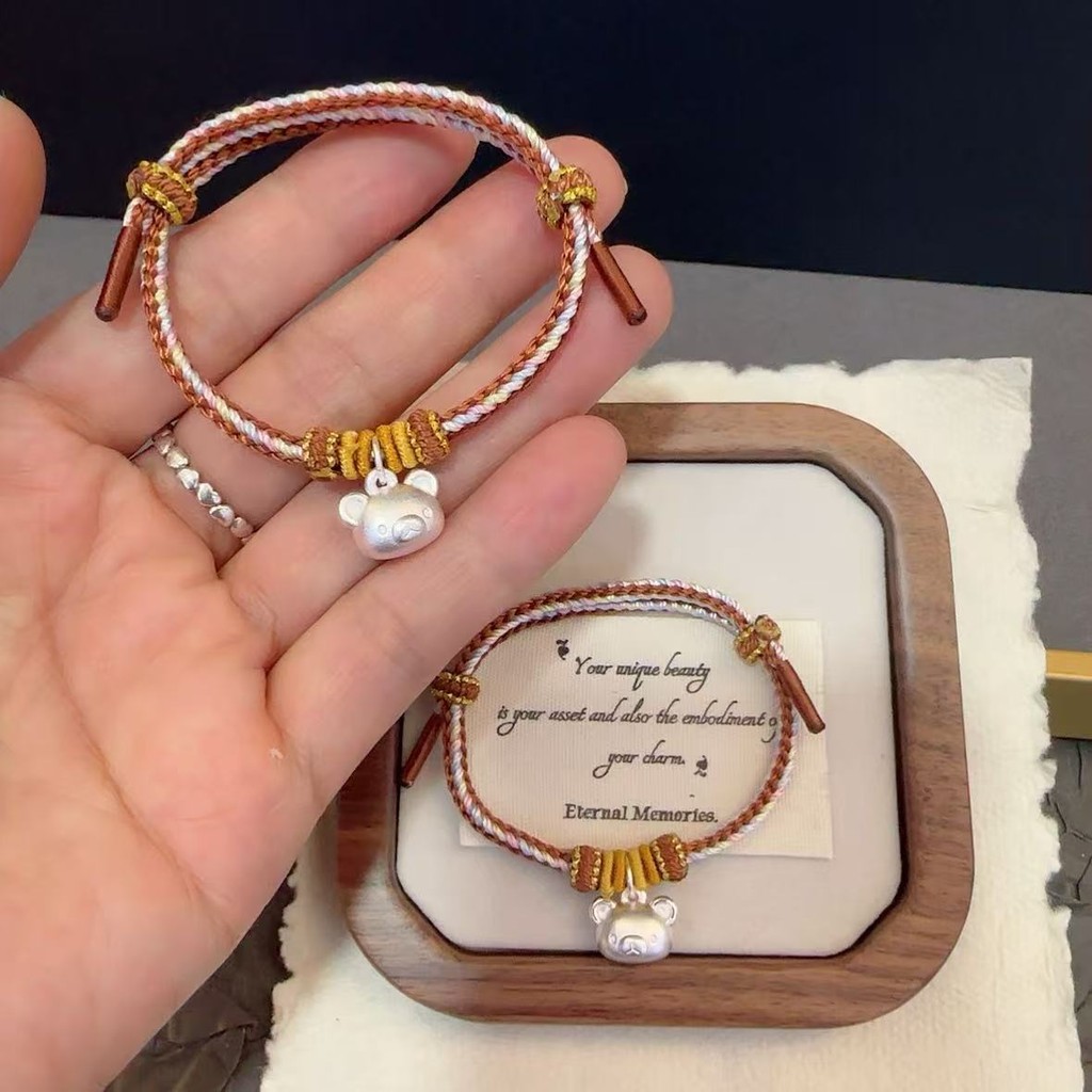 Perak Murni999Gelang Anyaman Beruang Perak Murni Rilakkuma untuk Pria dan Wanita