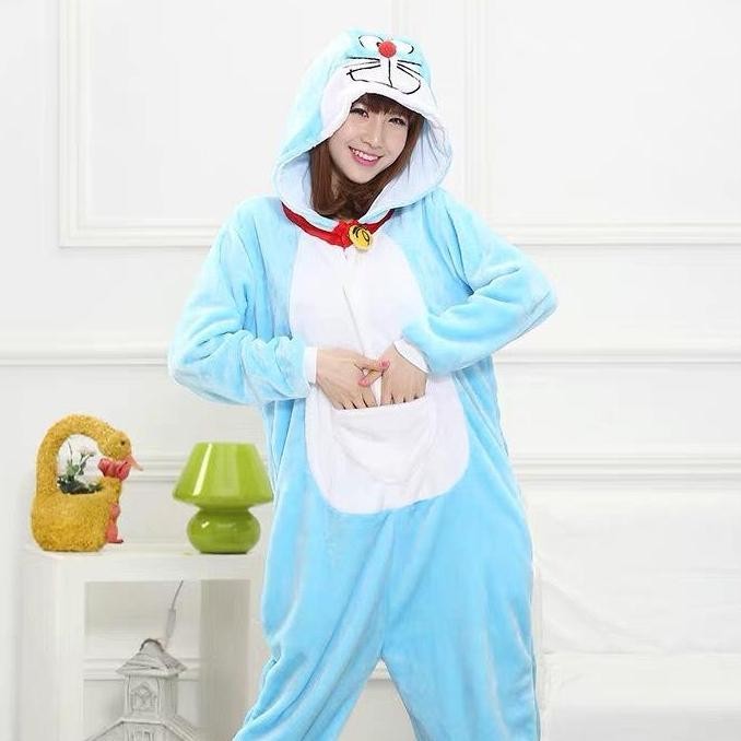 ready stock BAJU ONESIE KOSTUM DORAEMON NOBITA PIYAMA KIGURUMI COSPLAY BAJU TIDUR murah