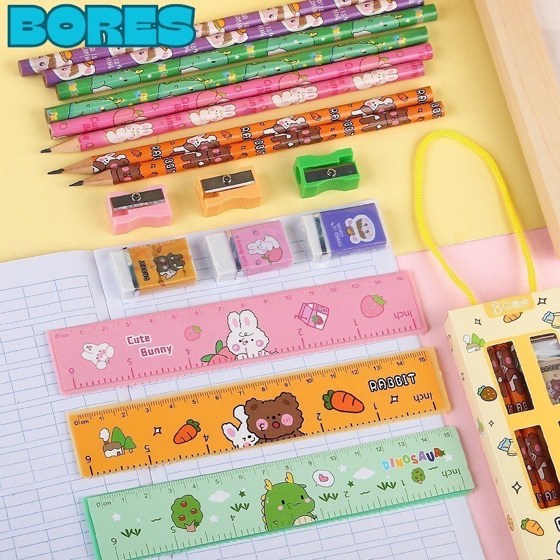 

BORES Stationery Set 5 in 1 Alat Tulis Anak Sekolah Penghapus penggaris Pensil Serutan Karakter Lucu Set Alat Tulis Anak Motif Kartun