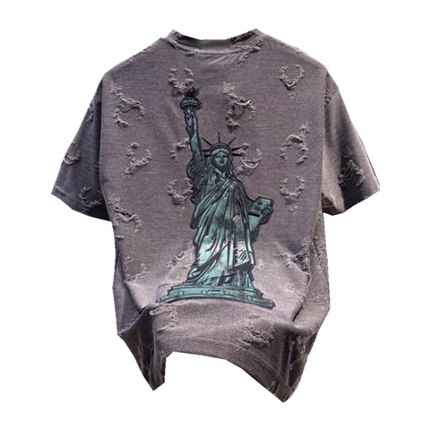 Kemeja Pria Lengan Pendek Cetak Patung Liberty Tinggi yang Diproses T Baju Kaos