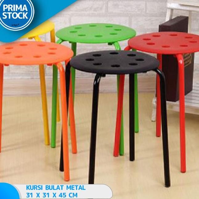 Kursi Bakso Bulat Besi Metal Baso Plastik Warna Cafe Susun Stool