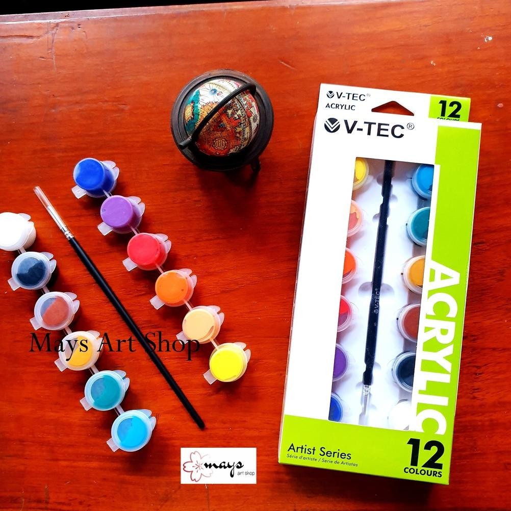 

Cat Lukis Akrilik V-Tec dan Kuas Set Isi 12 Warna Dasar 5 ml Plus Tube Botol Tempat Cat / Vtec Acrylic Paint 12x5ml 12 x 5ml VT-512 TB Brush Terlaris