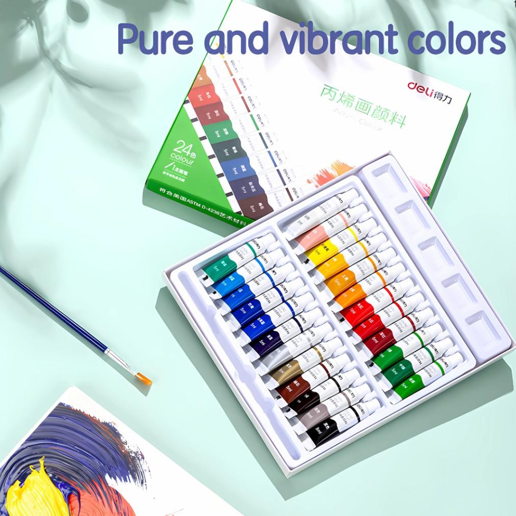 

Deli Acrylic Paint / Cat Akrilik 24 Warna 5ml Dapat Ditulis di Kain Tanah Liat Anak Color - 73915 Terlaris