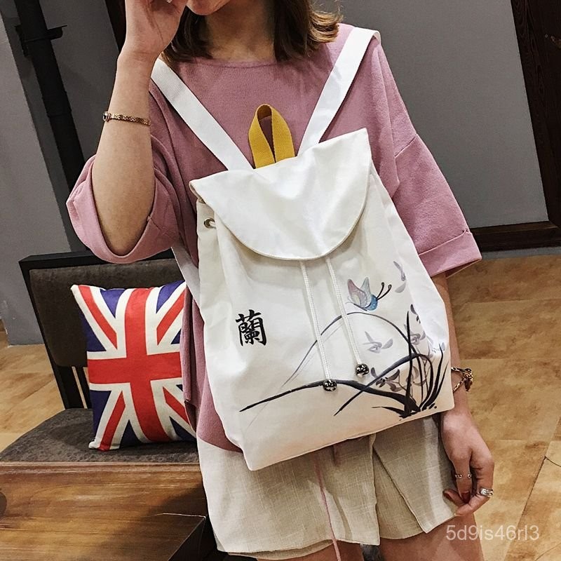 Tas Kanvas Bahu Ganda Gaya Cina Ransel Artistik