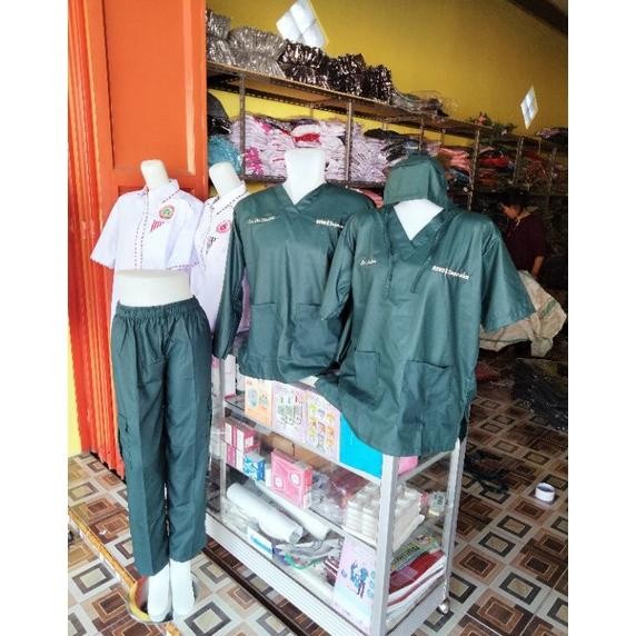 [TERBARU XS-XXXL] Baju OK Toyobo, set baju celana topi Scrub Lengan Panjang serut, Baju Medis Lengan