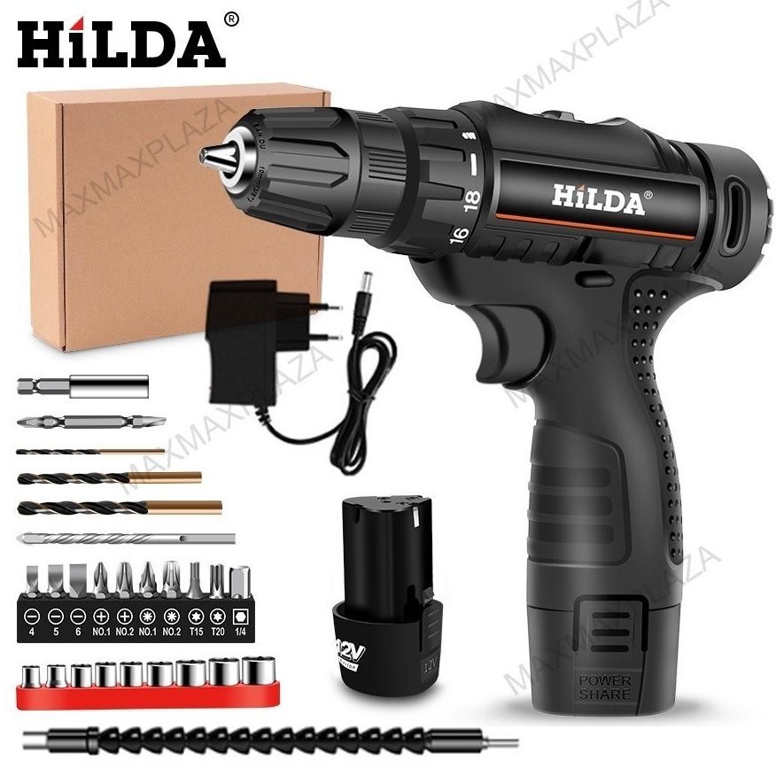termurah hilda 12v mesin bor cordless - bor baterai dasar hitam multifungsi