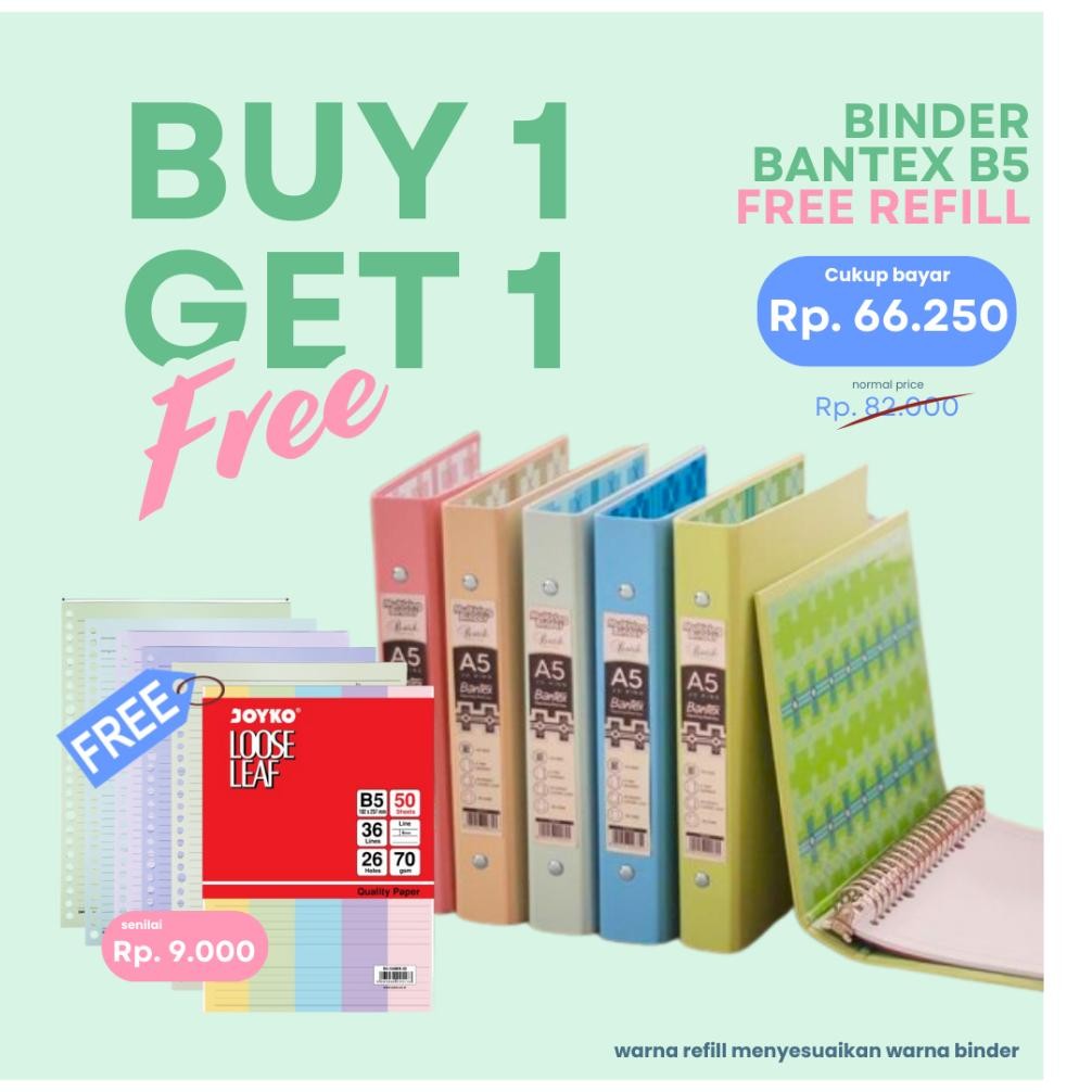 

BUY 1 GET 1 Bantex B5 Multiring Binder Batik Series Pastel 26 Ring #1336 FREE ISI BINDER RB07