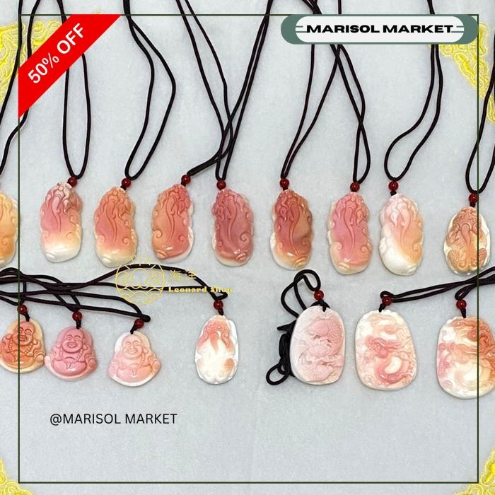 KALUNG LIONTIN KULIT KERANG TUA ASLI 100% PUTIH SERAT PINK BAHAN SUPER KUALITAS NATURAL ALAMI BEI KE