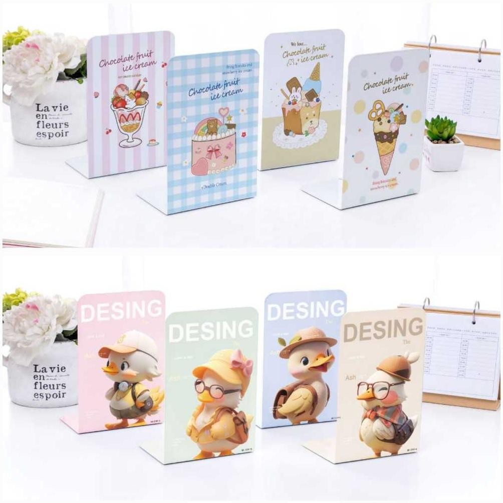 

[FREE DUS] 1 Set Isi 2 Pcs Book End Stand/ Sandaran Penyangga Buku BT/ Boneka 3437/ bebek/ SNR ice cream Sanrio capybara RB07