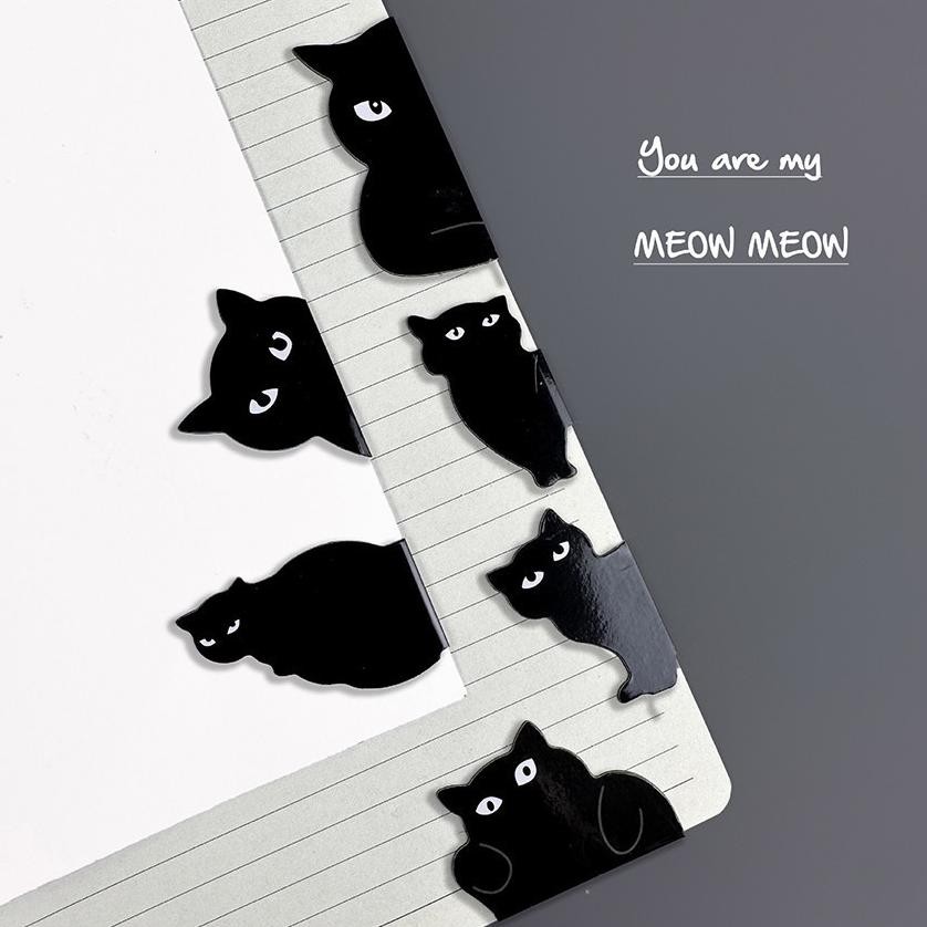 

6Pcs/Set Black Cat Bookmark For Books Cute Cartoon Magnetic Page Clips Marker Unique Reading RB07