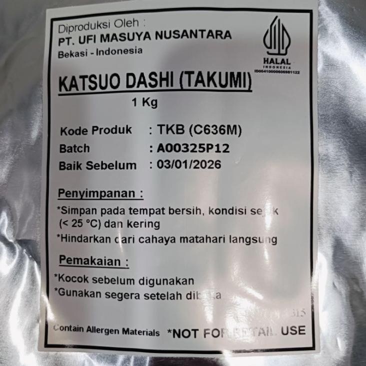 

Takumi Katsuo Dashi Basic 1Kg Halal Bubuk Kaldu Ikan