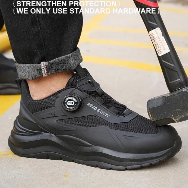 

Terlaris Sepatu Safety Shoes Aeiso Sport Ujung Besi Casual Hitam Pria Dan Wanita Anti Smashing Stab Black