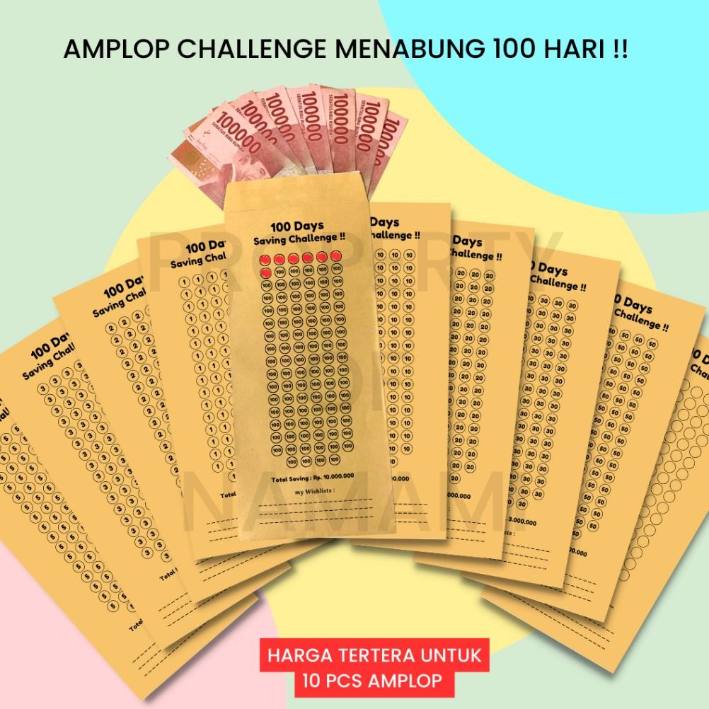 

[10 PCS] Amplop Target Menabung Ukuran Besar 100 Hari, 200 Hari / Amplop Saving Challenge RB07