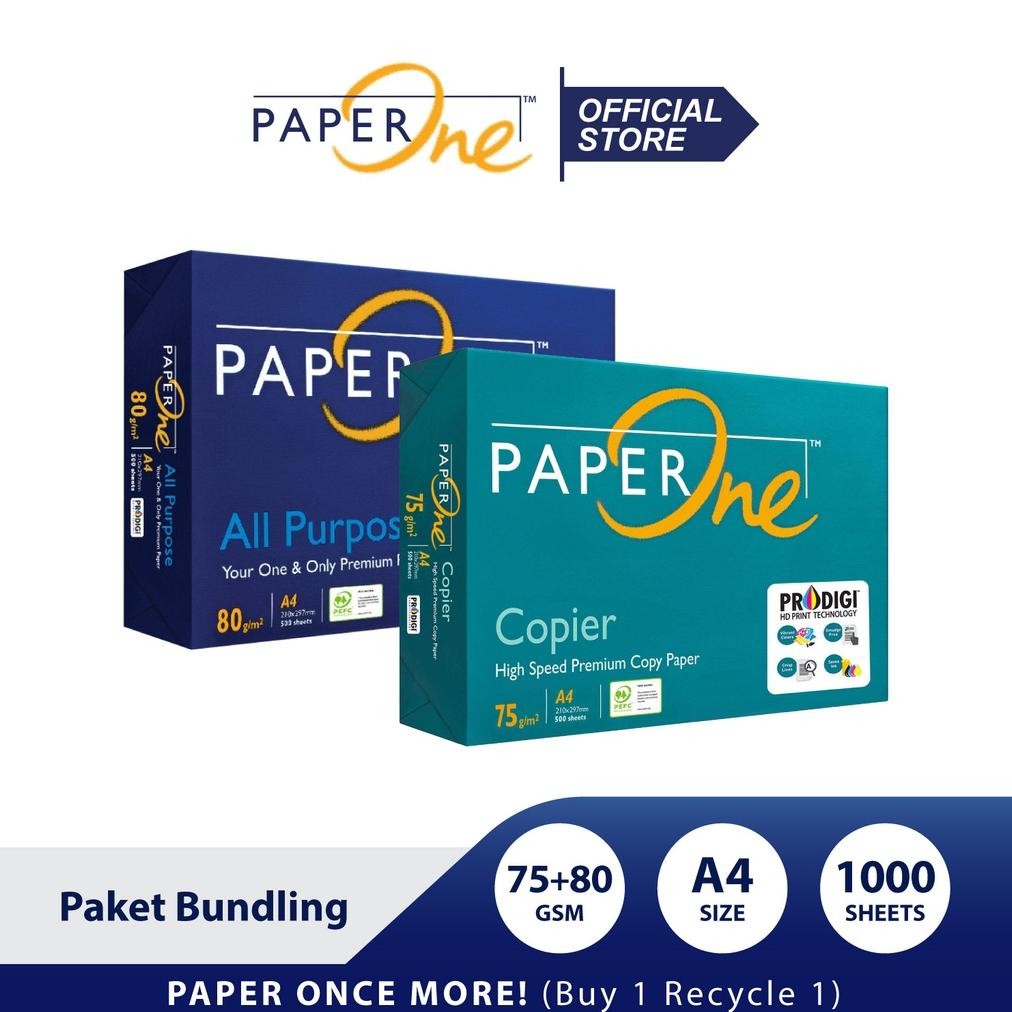 

Sale! Paket Bundling Kertas Paperone A4 2 Rim (1000 Lembar) 75Gsm + 80Gsm