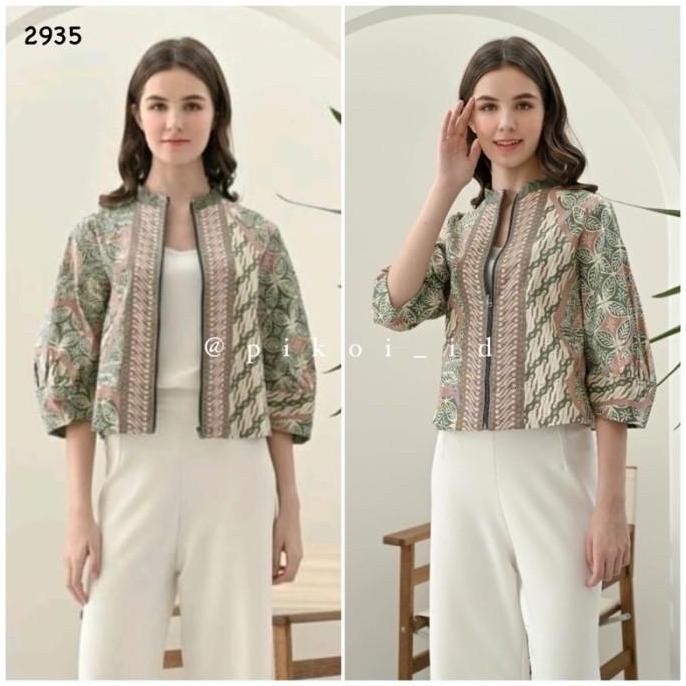 ATASAN BATIK WANITA MODERN / SERAGAM BATIK WANITA / BAJU BATIK HIJAU